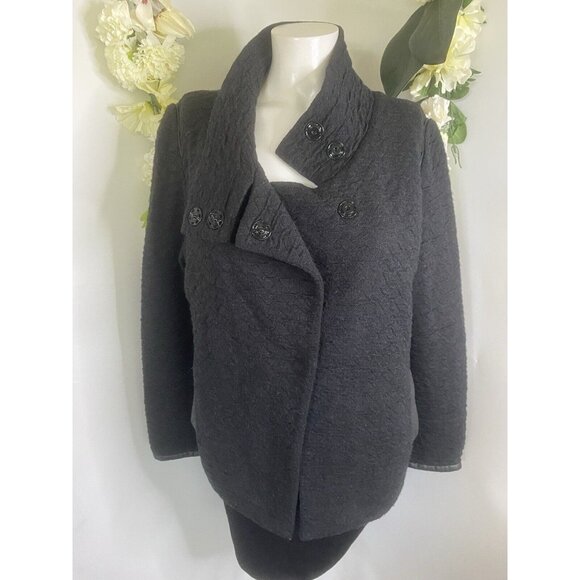 Vintage AMS Pure Women's Black Snap Closure Wool Blend Sweater Jacket Sz 8 Spain - Picture 3 of 16